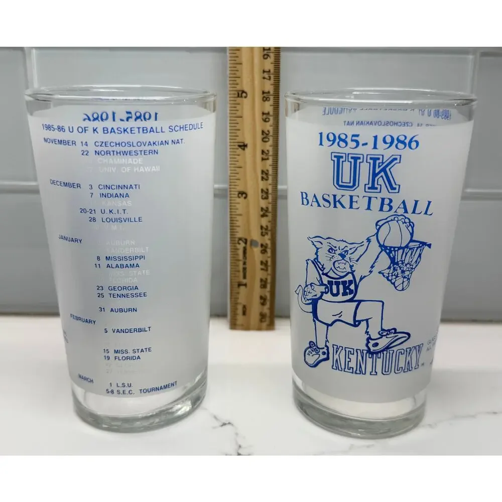 LOT OF TWO: 1985-1986 UK University Kentucky Basketball Collector Glasses - MINT